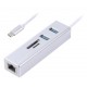 Адаптер Maxxter, Grey, USB Type-С (M) - 2*USB 3.0 (F) / RJ-45 (F) Gigabit Ethernet, метал