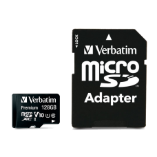 Карта памяти microSDXC, 128Gb, Class10 UHS-1 V10, Verbatim Premium, SD адаптер (44085)