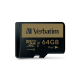 Карта пам'яті microSDXC, 64Gb, Class10 UHS-I U3 V30, Verbatim Pro+, SD адаптер (44034)