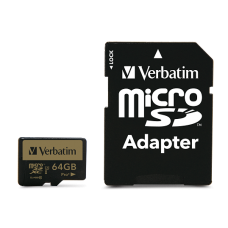 Карта памяти microSDXC, 64Gb, Class10 UHS-I U3 V30, Verbatim Pro+, SD адаптер (44034)