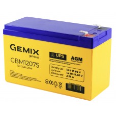 Батарея для ИБП 12В 7.5Ач Gemix GBM12075 AGM yellow-blue, 151х65х100 мм (GBM12075/ 12V 7.5Ah)