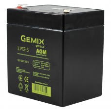 Батарея для ИБП 12В 5Ач Gemix, AGM LP12-5.0, ШхДхВ 70х90х107