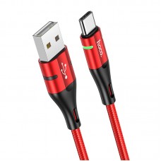 Кабель USB <-> USB Type-C, Hoco 3A Shadow cable, Red, 1.2 м (U93)