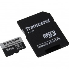 Карта памяти microSDXC, 64Gb, Class10 UHS-I U3 V30 A2, Transcend 330S, SD адаптер (TS64GUSD330S)
