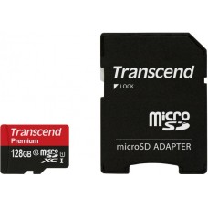 Карта памяти microSDXC, 128Gb, Class10 UHS-I U1, Transcend Premium, SD адаптер (TS128GUSDU1)