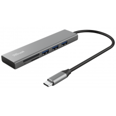 Адаптер USB 3.2 Type-C (M) - 3xUSB 3.2 / SD / microSD, Trust Halyx, Silver, 15 см (24191)