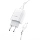 Сетевое зарядное устройство Hoco Glorious single, White, 1xUSB, 2.1A, кабель USB <-> Lightnin (C72A)
