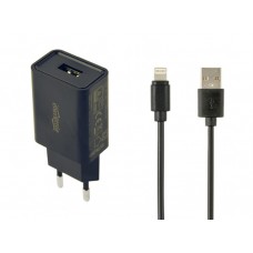 Мережевий зарядний пристрій EnerGenie Black, 1 USB, 2.1A з кабелем Lighting (EG-UCSET-8P-MX)