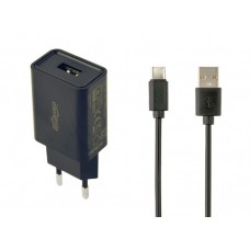 Мережевий зарядний пристрій EnerGenie Black, 1 USB, 2.1A з кабелем Type-C (EG-UCSET-C-MX)