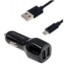 Автомобільний зарядний пристрій Grand-X, Black, 2 x USB, 2.1A, 12-24V, + Micro USB (CH-26BM)