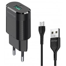 Сетевое зарядное устройство Grand-X, Black, 1xUSB, 2.1A (CH-17U) с защитой от перегрузки, Micro USB