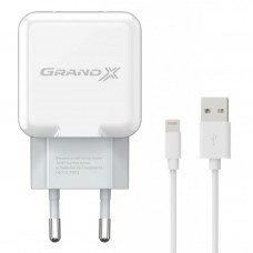Мережевий зарядний пристрій Grand-X, White,1xUSB, 2.1A (CH03LTW) із захистом від перевантаження