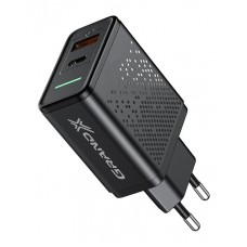 Сетевое зарядное устройство Grand-X CH-880 Black, 1xUSB, 1xUSB-C, PD, QC3.0, 2A, 18W