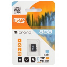 Карта пам'яті microSDHC, 8Gb, Class 6, Mibrand, без адаптера (MICDC6/8GB)
