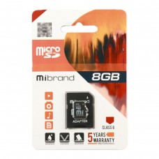 Карта памяти microSDHC, 8Gb, Class 6, Mibrand, адаптер SD (MICDC6/8GB-A)