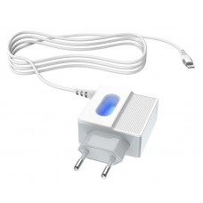 Сетевое зарядное устройство Hoco, White, 2xUSB, 2.4A + Lightning (C75)