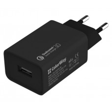 Мережевий зарядний пристрій ColorWay, Black, 1xUSB, QC3.0, 3A, 18W (CW-CHS013Q-BK)