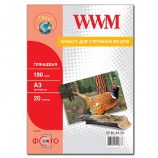 Фотобумага WWM, глянцевая, A3, 180 г/м², 20 л (G180.A3.20)