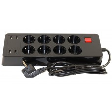 Фильтр сетевой 2 м, 8 розеток + 4 USB выхода 5V-4.8A, 16A, 240V, Black