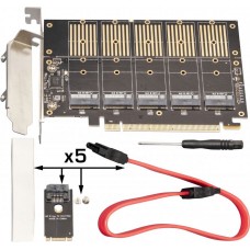 Плата-адаптер Frime, PCI-E 16x, для 5 x SSD M.2 (ключ B), контролер JMB585 (ECF-PCIETOSSD010)
