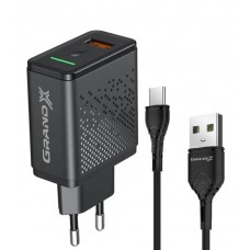 Сетевое зарядное устройство Grand-X, Black, 1xUSB, 3.0A, QC3.0, 18W, кабель USB - Type C (CH-650T)