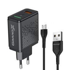 Мережевий зарядний пристрій Grand-X, Black, 1xUSB, 3.0A, QC3.0, 18W, кабель USB - microUSB (CH-650M)