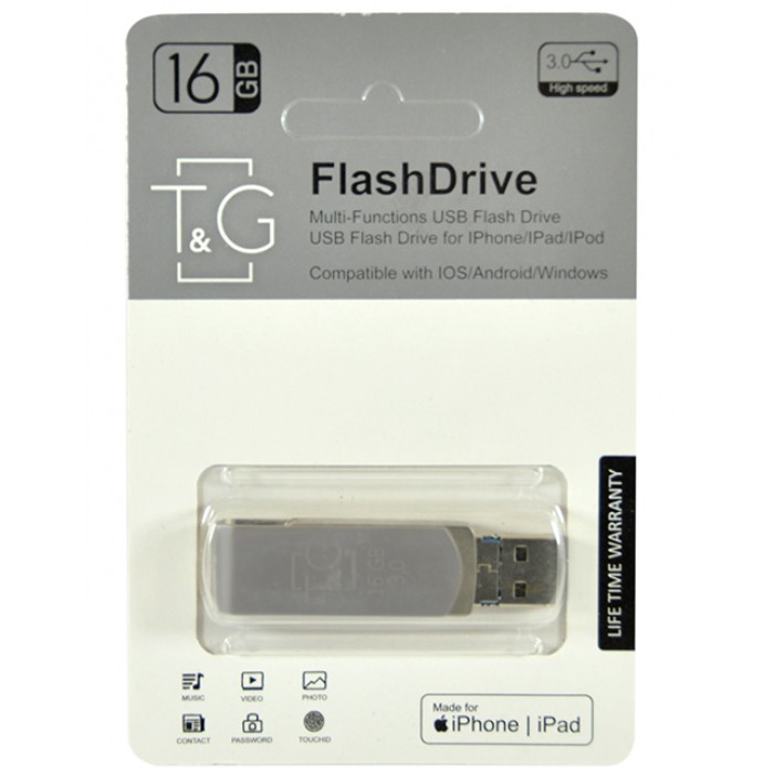 USB 3.0 Flash Drive 16Gb T&G + Lightning + microUSB, метал (TG007IOS-16G3)