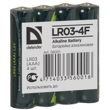 Батарейка AAA (LR03), щелочная, Defender, 4 шт, 1.5V, Shrink (56001)