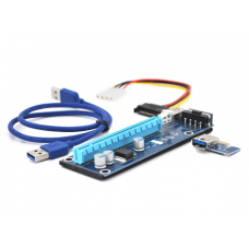 Райзер PCI-EX, x1=>x16, 4-pin MOLEX, SATA=>4Pin, USB 3.0 AM-AM 0,6 м (синій), конденсатори F270