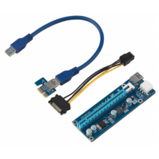 Райзер PCI-EX, x1=>x16, 6-pin, SATA=>6Pin, USB 3.0 AM-AM 0,6 м (синій), конденсатори 270, пакет
