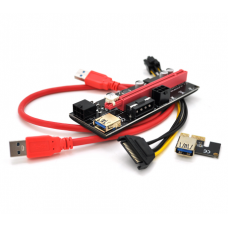 Райзер PCI-EX, x1=>x16, 4-pin/6-pin, SATA=>6Pin, USB 3.0 AM-AM 0,6 м (червоний), конденсатори 271