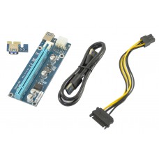 Райзер PCI-E, x1=>x16, 6pin, SATA, USB 3.0 AM-AM 0,6 м (RZR6PIN)