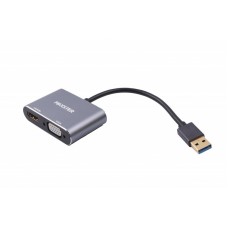 Адаптер USB 3.0 (M) - HDMI/VGA, Maxxter, Black, 15 см (V-AM-HDMI-VGA)