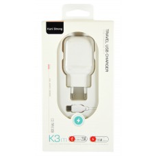 Мережевий зарядний пристрій Koni Strong K3, White, 1xUSB, 2.1A, кабель USB <-> Type C