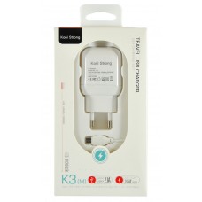 Мережевий зарядний пристрій Koni Strong K3, White, 1xUSB, 2.1A, кабель USB <-> Micro USB
