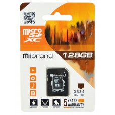 Карта памяти microSDXC, 128Gb, Class10 UHS-1 U3, Mibrand, SD адаптер (MICDHU3/128GB-A)