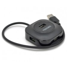 Концентратор USB 2.0 VEGGIEG 4 порти, 480Mbts, живлення від USB, Black, 0,3m, Box (V-U2405)