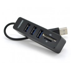 Концентратор USB 2.0 VEGGIEG V-C303, USB2.0 5in1 card reader （SD+TF+3*USB), Black,Blister-Box