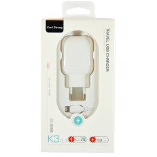 Мережевий зарядний пристрій Koni Strong K3, White, 1xUSB, 2.1A, кабель USB <-> Lighting