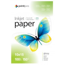 Фотопапір PrintPro, глянсовий, A6 (10x15), 150 г/м², 100 арк, Bulk (PGE1501004R_OEM)
