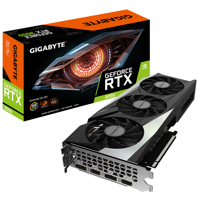 Відеокарта GeForce RTX 3050, Gigabyte, GAMING OC (LHR), 8Gb GDDR6 (GV-N3050GAMING OC-8GD)