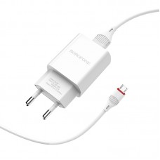 Сетевое зарядное устройство Borofone BA20A, White, 2xUSB (5V/2.4A), кабель Micro USB (BA20A)