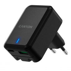 Сетевое зарядное устройство Canyon H-20T, Black, 1xUSB-C, 1xUSB (CNS-CHA20B)