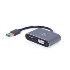 Адаптер USB 3.0 (M) - HDMI/VGA, Cablexpert, Black, 15 см (A-USB3-HDMIVGA-01)