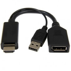 Адаптер HDMI (M) - Display Port (F), Cablexpert, Black, живлення від вбудованого USB (A-HDMIM-DPF-01)