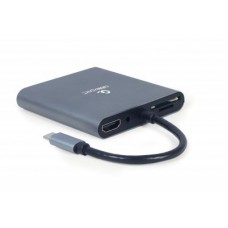 Док станция USB 3.1 Type-C (M) - 6-в-1 (Hub3.1, HDMI, PD, VGA, картр, Аудио) Cablexpert, Grey, 15 см
