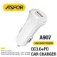 Автомобільний зарядний пристрій Aspor A907 White, 1xUSB, 1xUSB-C, 3A
