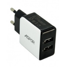 Мережевий зарядний пристрій Aspor, White, 2xUSB, 2.1A, кабель USB <-> Type C (A811)