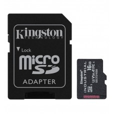 Карта памяти microSDHC, 16Gb, Class10 UHS-I U3 V30 A1, Kingston Industrial, SD адаптер (SDCIT2/16GB)
