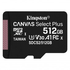 Карта пам'яті microSDXC, 512Gb, Class 10 UHS-I U3, Kingston Canvas Select+, без SD (SDCS2/512GBSP)